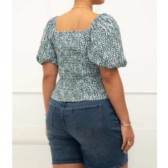 ELOQUII Elements Paint Speckle Puff Sleeves Smocked back, Top Women's Plus Size - Picture 5 of 5